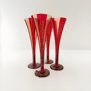 Champagne Flutes-Red & Gold- Set of 6!